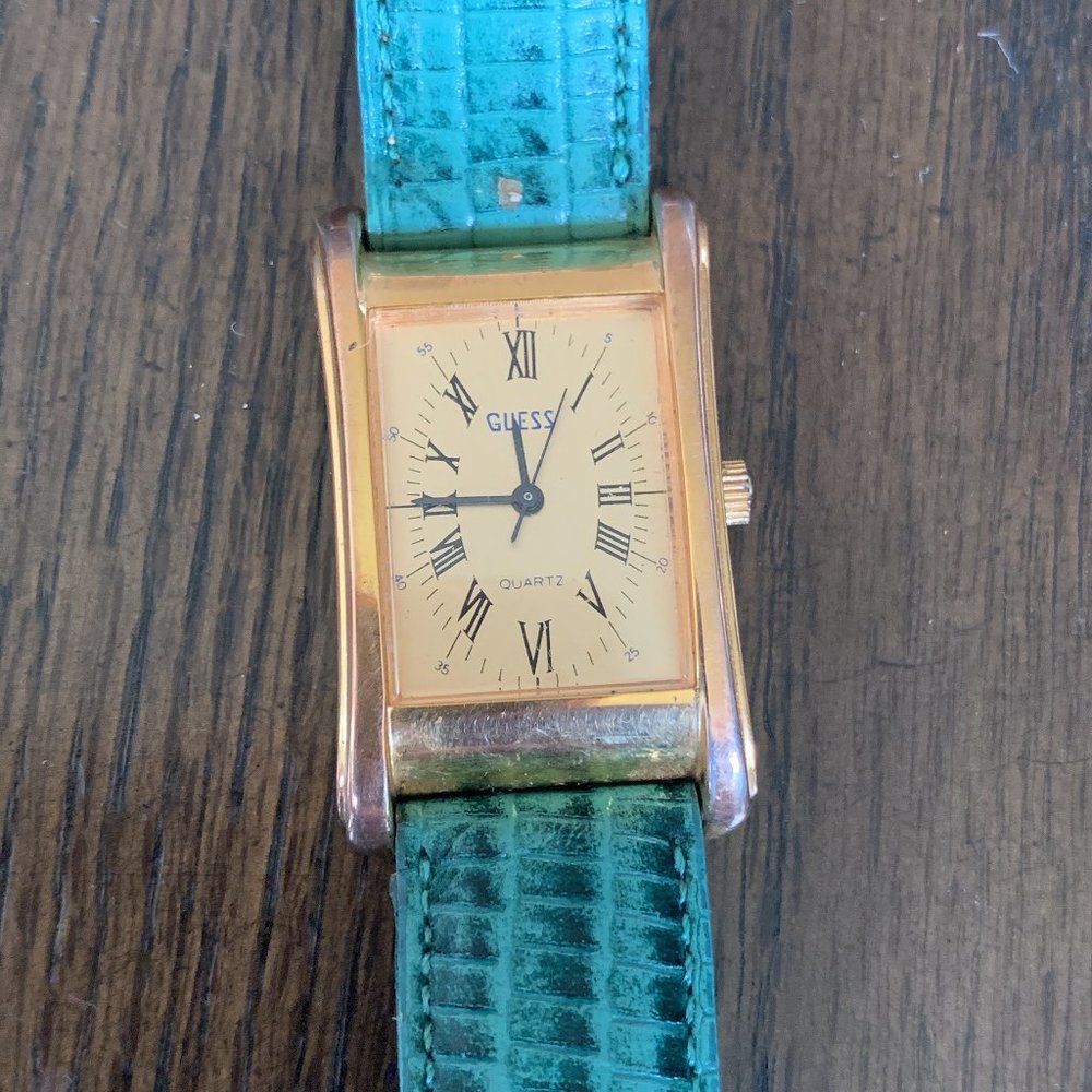 Vintage Women's Guess Watch - Green Leather Band